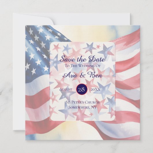Save The Date Mariage du quatre juillet aquarelle (Devant)
