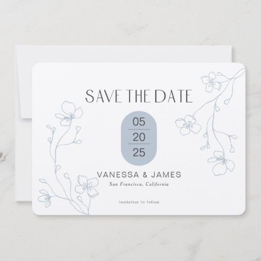 Save The Date Mariage d'un jardin floral bleu poussiéreux d'hive (Devant)