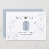 Save The Date Mariage d'un jardin floral bleu poussiéreux d'hive (Devant / Derrière)