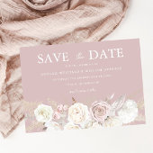 Save The Date Mariage Dusty Rose & Fleurs blanches ivoire