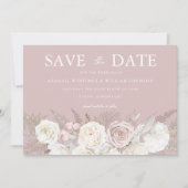 Save The Date Mariage Dusty Rose & Fleurs blanches ivoire (Devant)