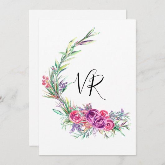 Save The Date Mariage Économisez la Date Fleurie Violet Aquarell (Devant / Derrière)