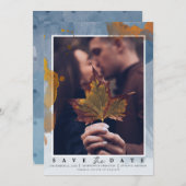 Save The Date Mariage Économisez la Date Moderne Photo Bleu Pous (Devant / Derrière)