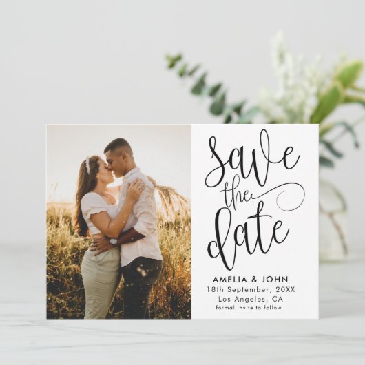 Save The Date Mariage Économisez la Date Photo Moderne Noir et B (Debout devant)