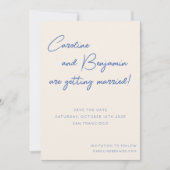Save The Date Mariage écriture manuscrite couleur bleu écrin (Devant)