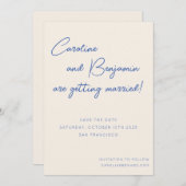 Save The Date Mariage écriture manuscrite couleur bleu écrin (Devant / Derrière)