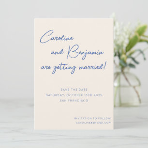 Save The Date Mariage écriture manuscrite couleur bleu écrin