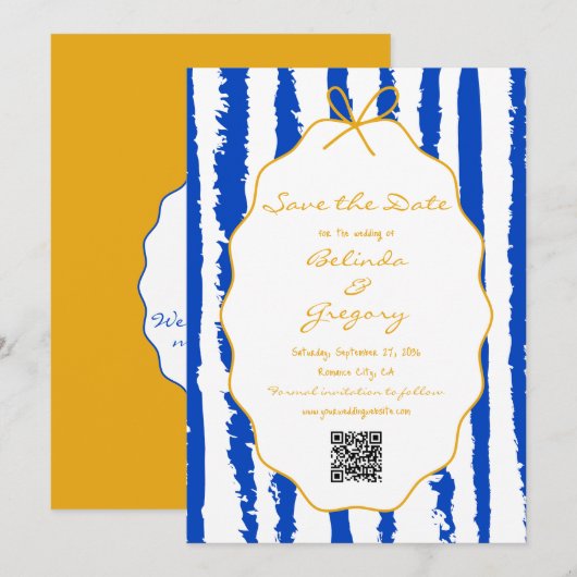 Save The Date Mariage écriture manuscrite rayures capricieuses (Devant / Derrière)