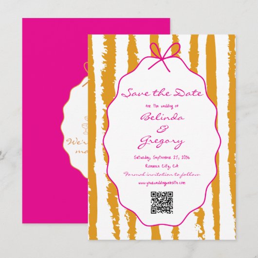 Save The Date Mariage écriture manuscrite rayures capricieuses (Devant / Derrière)