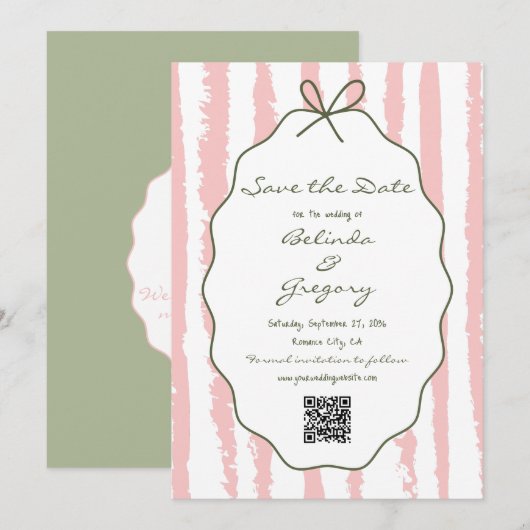 Save The Date Mariage écriture manuscrite rayures fantaisistes (Devant / Derrière)