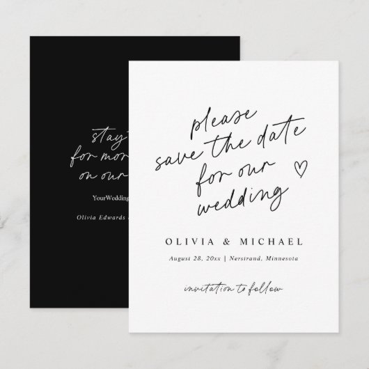 Save The Date Mariage écriture moderne Note (Devant / Derrière)