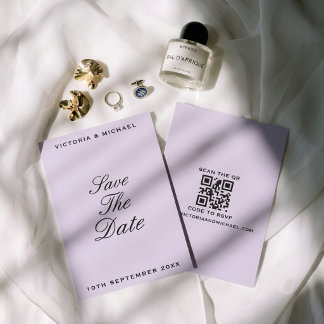 Save The Date Mariage éditorial de luxe minimaliste lilas argent