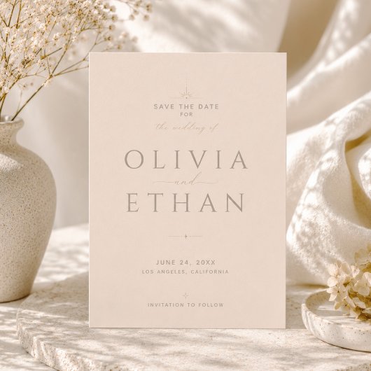 Save The Date Mariage éditorial moderne beige champagne