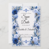 Save The Date Mariage Elégance Bleu Hiver Enchanté (Devant)