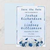 Save The Date Mariage Élégance Botanique Bleue (Devant / Derrière)