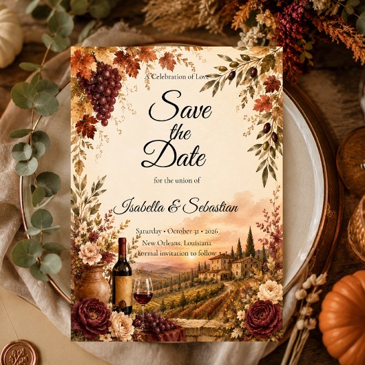 Save The Date Mariage Élégance de Vendange Rustique d'Automne