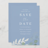 Save The Date Mariage Élégance Feuille Vert Bleu Poussiéreux (Devant / Derrière)