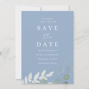 Save The Date Mariage Élégance Feuille Vert Bleu Poussiéreux