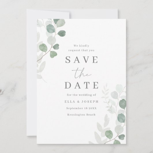 Save The Date Mariage Élégance Feuille verte (Devant)