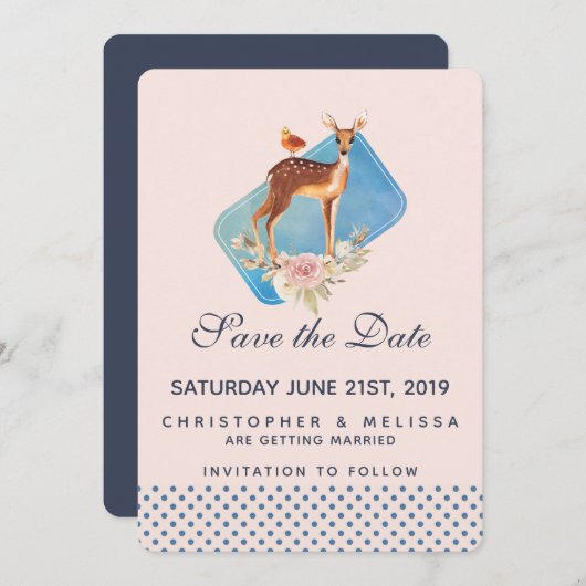 Save The Date Mariage Élégance Rustique Cerf Aquarelle Brun Mign (Devant / Derrière)