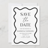 Save The Date Mariage élégant à bordure ondulée noir et blanc (Devant)