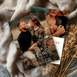 Save The Date Mariage Élégant à Deux Photos avec Écriture Manusc