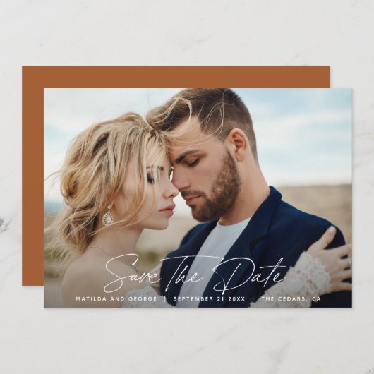 Save The Date Mariage élégant à écriture moderne (Devant / Derrière)