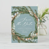 Save The Date Mariage élégant à écriture moderne eucalyptus (Debout devant)
