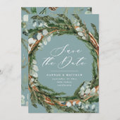 Save The Date Mariage élégant à écriture moderne eucalyptus (Devant / Derrière)
