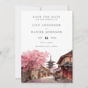 Save The Date Mariage élégant à Kyoto au Japon à l'aquarelle