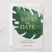 Save The Date Mariage Élégant à la Feuille de Monstera Tropicale (Devant)