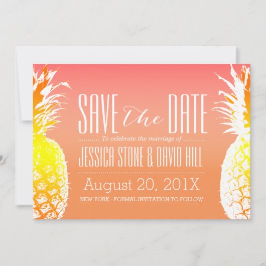 Save The Date Mariage élégant à l'ananas tropical Enregistrer la (Devant)