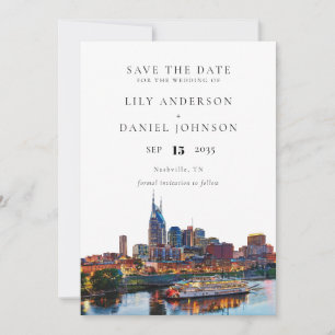 Save The Date Mariage élégant à l'aquarelle sur le front de rivi
