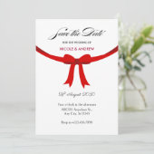 Save The Date Mariage élégant à l'arc en ruban rouge (Debout devant)