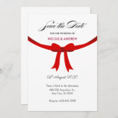 Save The Date Mariage élégant à l'arc en ruban rouge (Devant / Derrière)