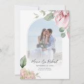 Save The Date Mariage élégant à l'arc rose floral (Devant)