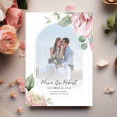 Save The Date Mariage élégant à l'arc rose floral