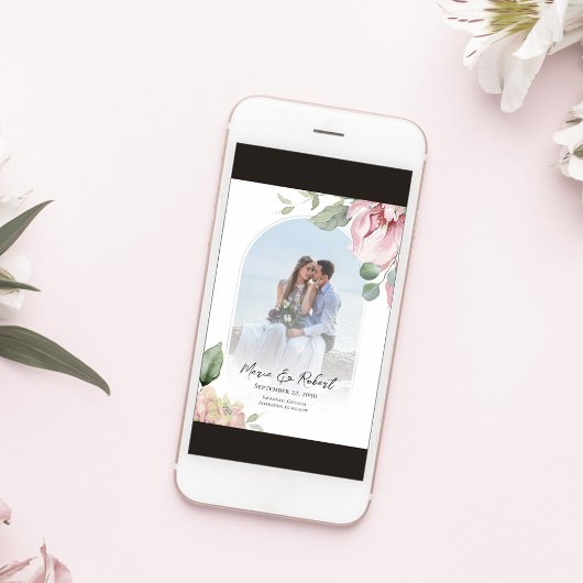 Save The Date Mariage élégant à l'arc rose floral