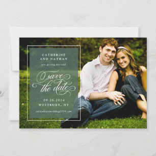 Save The Date Mariage Élégant à l'Écriture Classique Blanche et