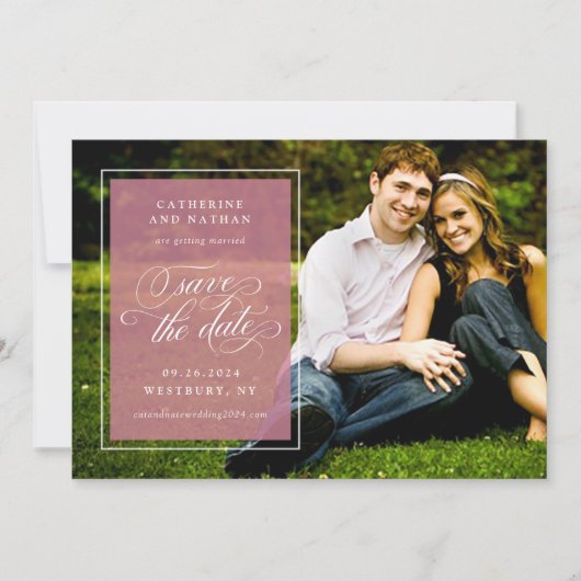 Save The Date Mariage élégant à l'écriture classique blanche et  (Devant)