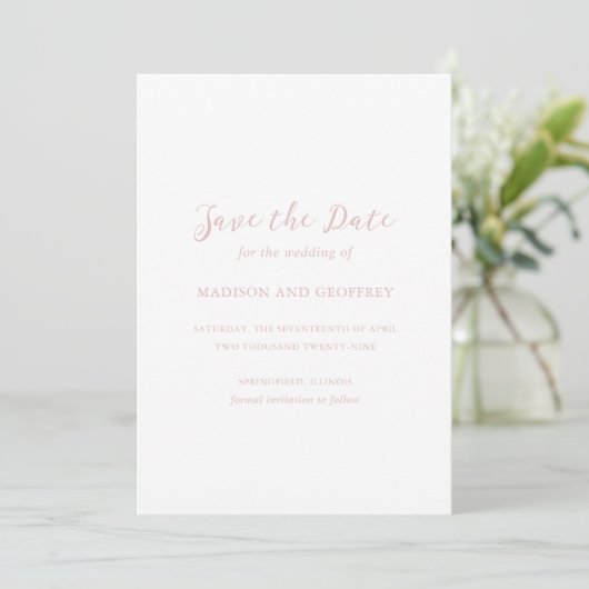 Save The Date Mariage élégant à l'écriture rose gras (Debout devant)