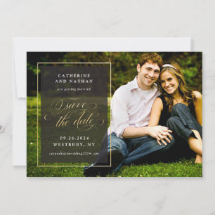 Save The Date Mariage élégant à l'encre dorée classique et noire