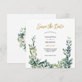Save The Date Mariage élégant aquarelle botanique verdure (Devant / Derrière)