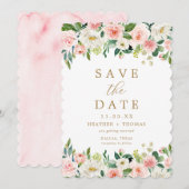Save The Date Mariage Élégant Aquarelle Florale Rose Gold (Devant / Derrière)