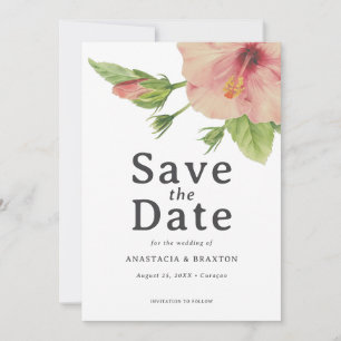 Save The Date Mariage Élégant au Hibiscus Tropical
