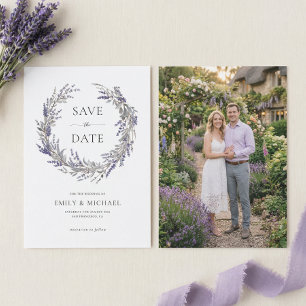 Save The Date Mariage Élégant au Lavande Violet Avec Photo