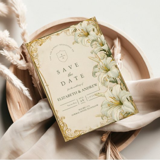 Save The Date Mariage Élégant au Lys Blanc