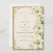 Save The Date Mariage Élégant au Lys Blanc (Devant)