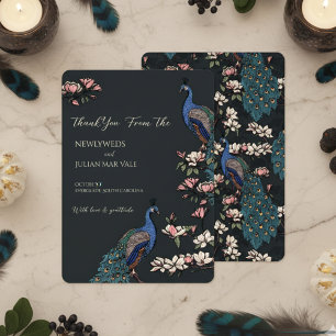 Save The Date Mariage élégant au thème floral noir et paon