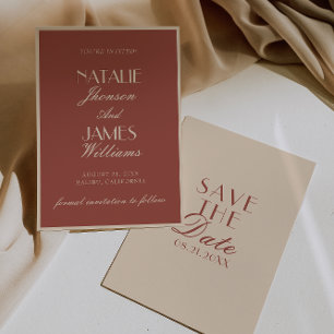 Save The Date Mariage élégant auburn beige à l'ancienne